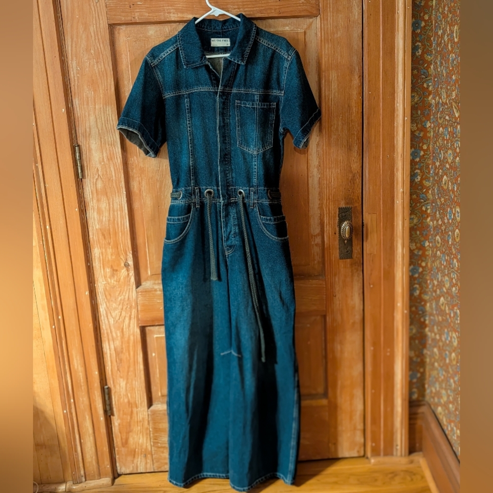 Free People Denim Jumpsuit in Dark Blue